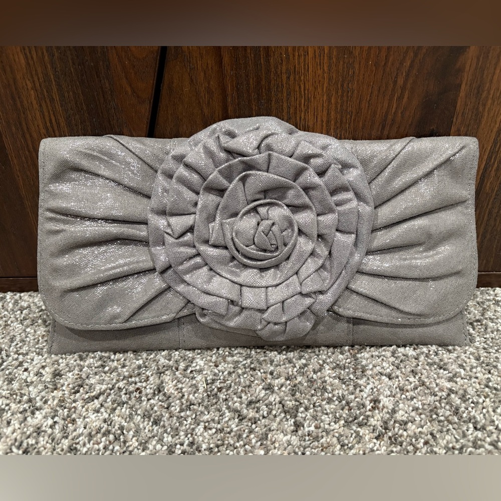 Elegant Gray Clutch with Floral Accent